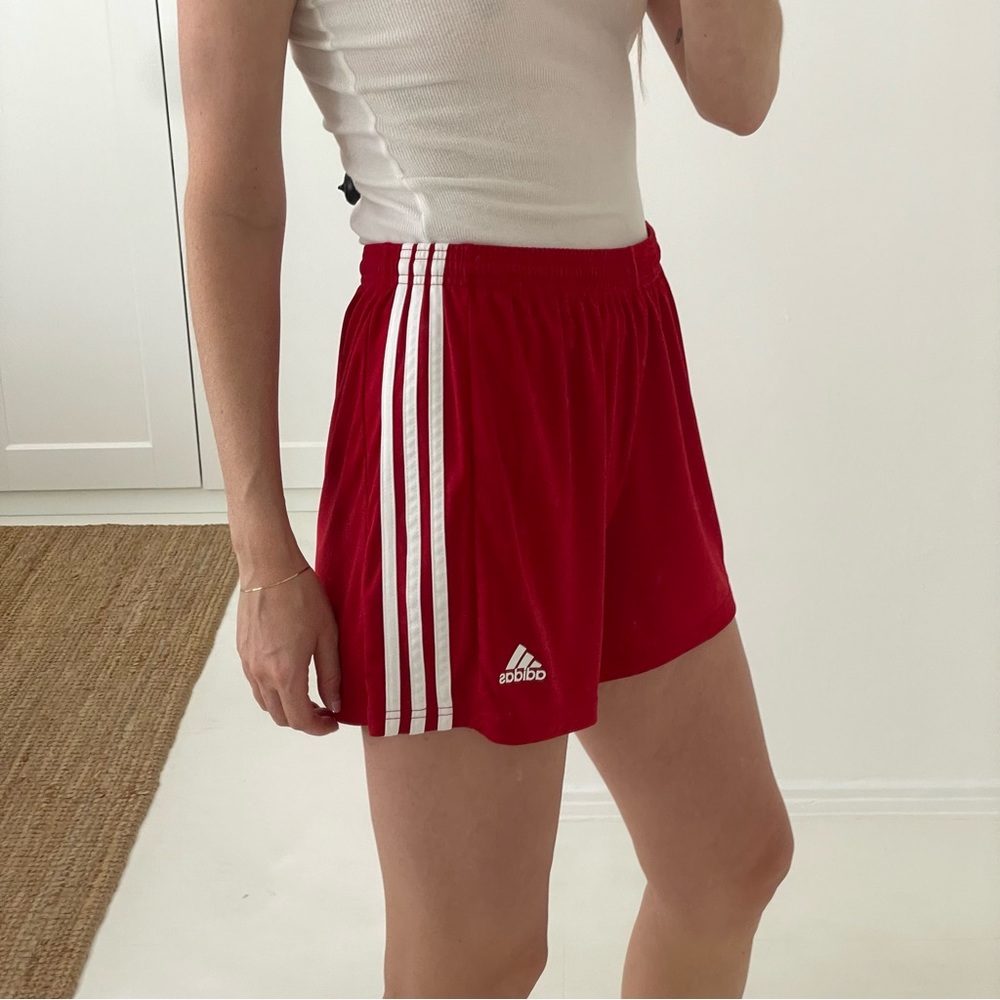 Gently used Adidas red stripe soccer shorts | Size XL